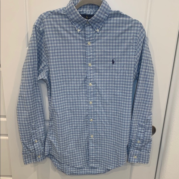 Men's Ralph Lauren Slim Fit Performance Baby Blue Checkered Shirt - Picture 2 of 12